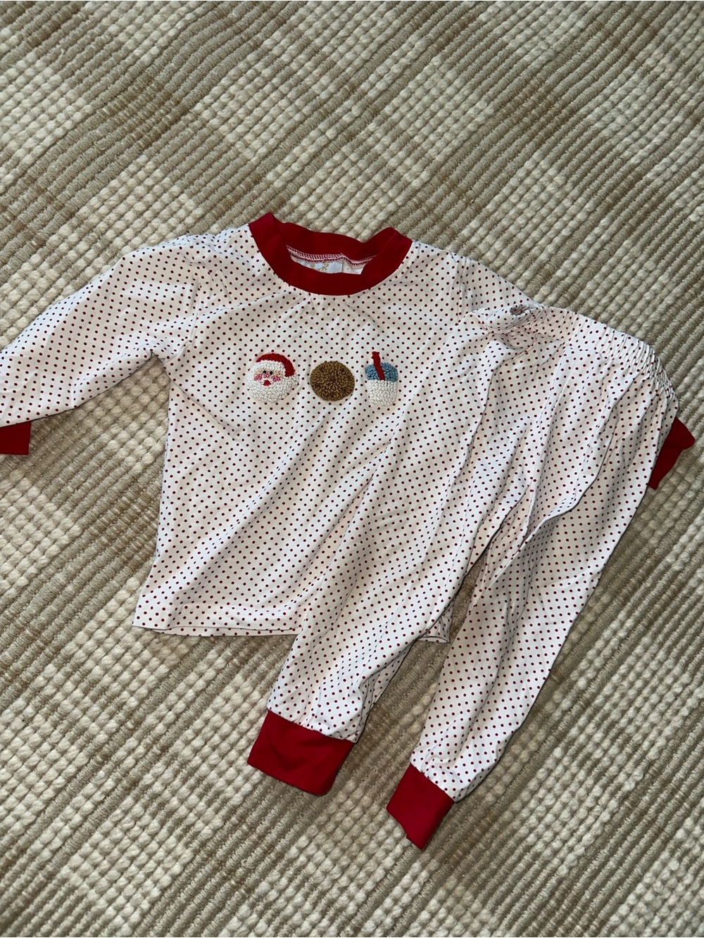 Busy Bee Smocks White Polka Dot Christmas Pajama Set with Red Trim